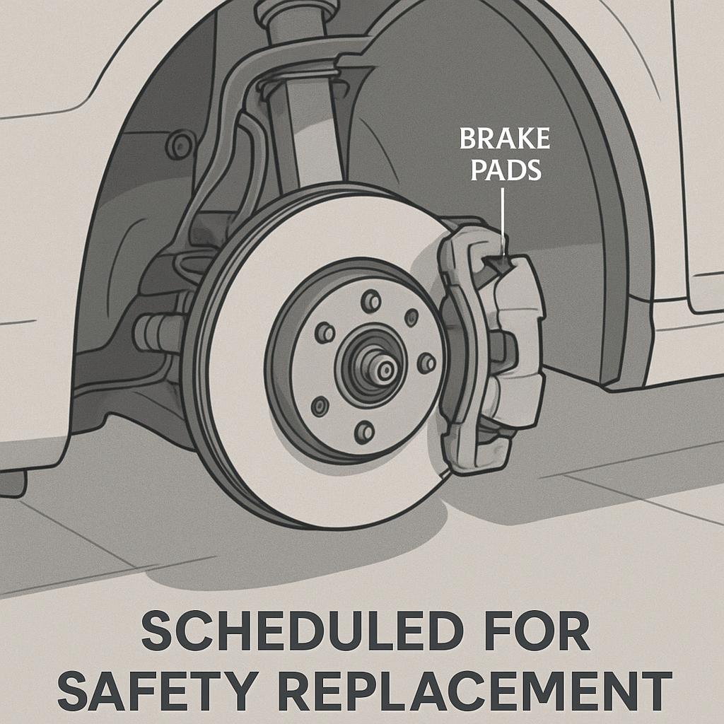 A warning light or notification on a car dashboard, illuminating to alert the driver that the vehicle is in need of brake ...